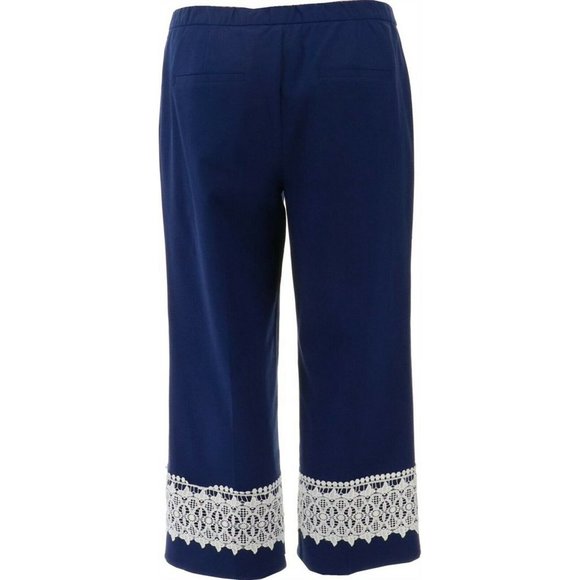 NWT ISAAC MIZRAHI 24/7 STRETCH WIDE LEG LACE TRIM PANTS ROYAL NAVY 20W - Picture 3 of 8